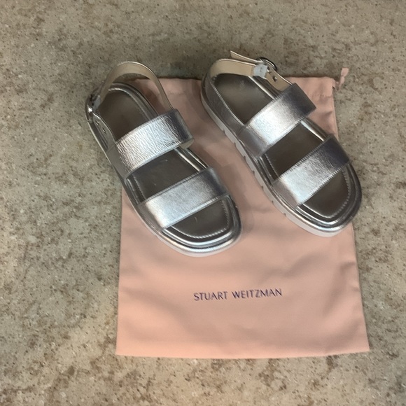 Stuart Weitzman Shoes - NWOT Stuart Weitzman Elodie Silver Leather Sandals Size 37 (6.5)